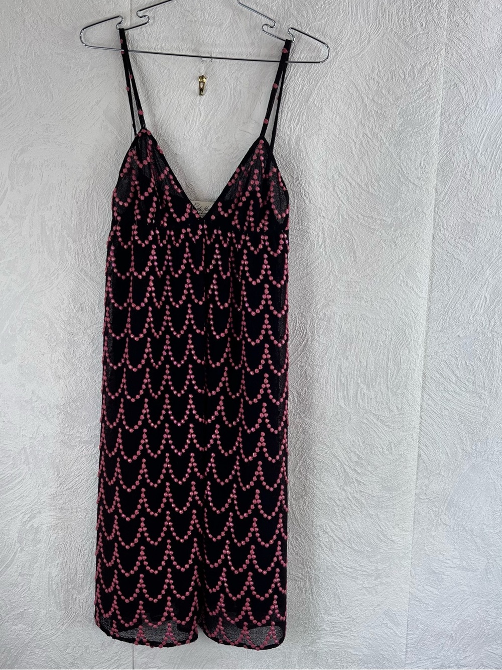 Paula Hian Brown Slip Dress with Pink Scallop Dot Print Size 4